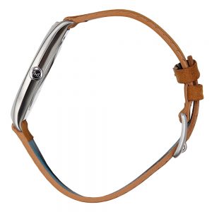 11 - slim made one 04 - thin wrist watch in silver with brown leather band - side 2